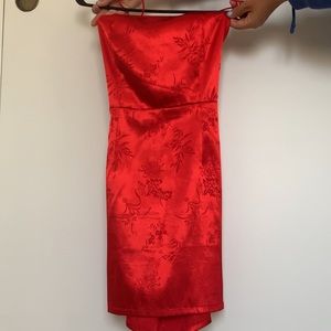Pretty Little Thing red satin cocktail dress